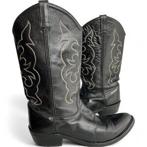 Old West Black Leather Western Cowboy Biker Boots Men's 11 D